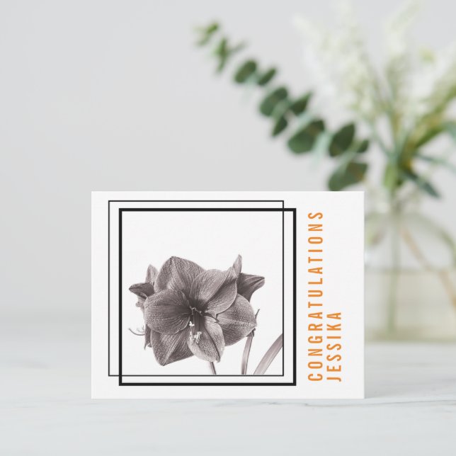 Cartão Postal Flor de Amarílis Moderna Laranja (Em pé/Frente)