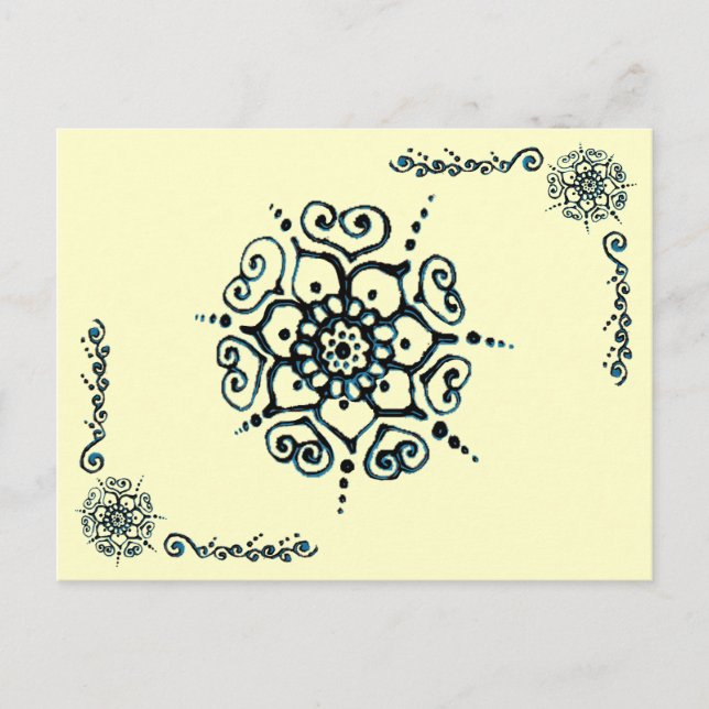 Cartão Postal Flor De Amor (Henna) (Azul) (Frente)
