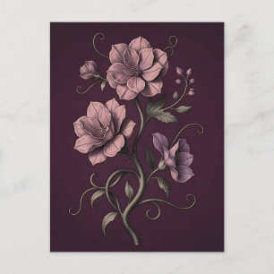 Cartão Postal Flor de Anêmona Roxa Malva Botânica Escura 