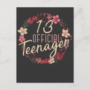 Cartão Postal Flor de Aniversário de 13 Anos Menina Adolescente 