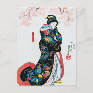 Cartão Postal Flor de Cerejeira e Mulheres Japonesas, Kuniyoshi