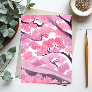 Cartão Postal Flor de Cerejeira Rosa   Aquarela da Natureza