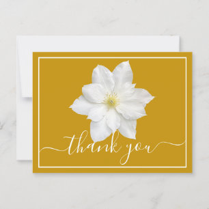 Cartão Postal Flor de Clematite Branca Mostarda Fundo Obrigado