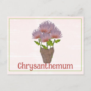 Cartão Postal Flor de Crisântemo em Aquarela Aniversário de Nove