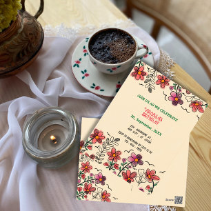 CARTÃO POSTAL FLOR DE DOODLE VERMELHO ÚNICO DA PRIMAVERA ANIVERS