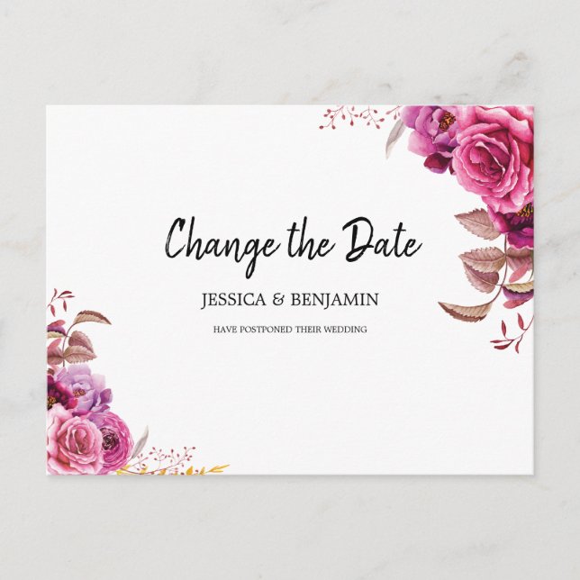 Cartão Postal Flor de Flor Rosa Adiado Altere a Data (Frente)