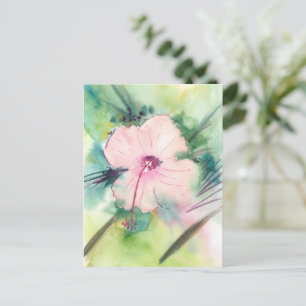 Cartão Postal Flor de Hibisco de Belize em Aquarela Pintada à Mã