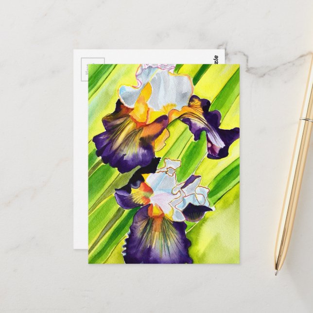 Cartão Postal Flor de íris em aquarela (Frente/Verso In Situ)