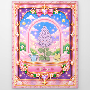 Cartão Postal Flor de Lilás, Arte Kawaii