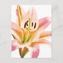 Cartão Postal Flor de Lírio Rosa | Pintura Floral em Aquarela