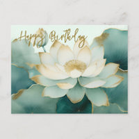 Flor de lótus bordas douradas Feliz Aniversário