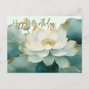 Cartão Postal Flor de lótus bordas douradas Feliz Aniversário