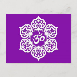 Cartão Postal Flor de Lótus Branco Om em Roxo