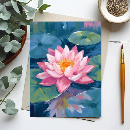 Cartão Postal Flor de Lótus Folha de Nenúfar Aquarela