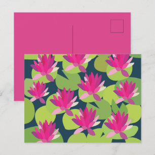 Cartão Postal Flor de Lótus Rosa Folha de Nenúfar Floral
