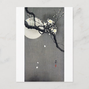 Cartão Postal Flor de Lua Cheia e Branca de Plum, Ohara Koson