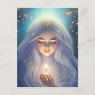 Cartão Postal Flor de Lua com uma Vela