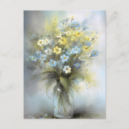 Cartão Postal Flor de Margarida Azul Pastel, Branco e Amarelo em