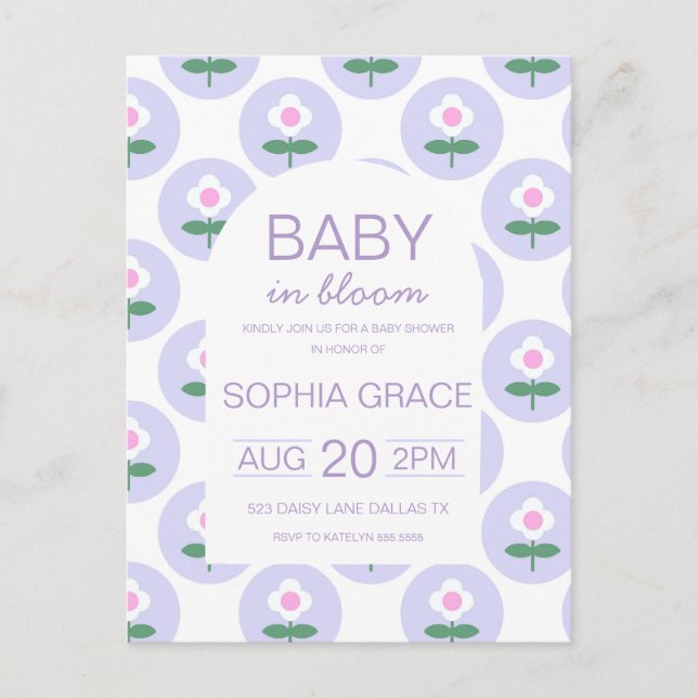 Cartão Postal Flor de margarida rosa roxa-chá de fraldas (Frente)