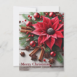 Cartão Postal Flor de Natal vermelha na madeira branca tradicion