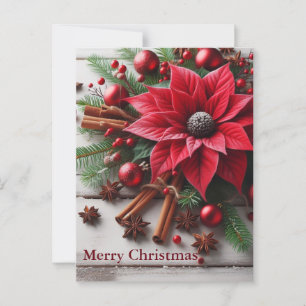 Cartão Postal Flor de Natal vermelha na madeira branca tradicion