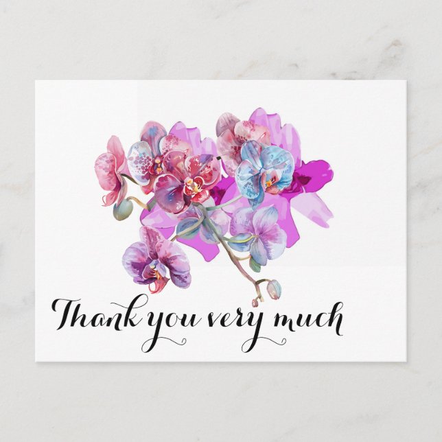 Cartão Postal Flor de orquídea roxa obrigado (Frente)