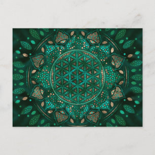 Cartão Postal Flor de ouro Dot Art malaquite ouro