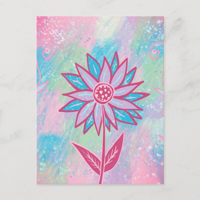 Cartão Postal Flor de Pastel, desenhado à mão, (Frente)