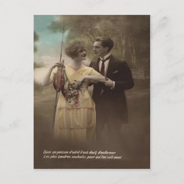 Cartão Postal Flor de Peixes Casal Vitoriano Poisson d'avril (Frente)