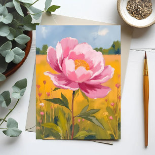 Cartão Postal Flor de Peônia   Campo de Flores Rosa Aquarela