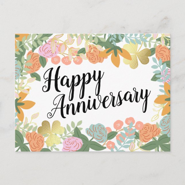 Cartão Postal Flor de Rosa da Primavera Trevo Feliz Aniversário  (Frente)