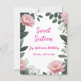 Cartão Postal flor de rosa vintage verde eucalipto 16º aniversár