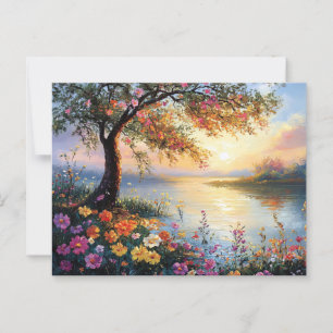 Cartão Postal Flor de Springtime e Paisagem de Árvore