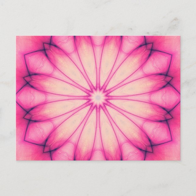 Cartão Postal Flor de Tinta Rosa Mandala (Frente)