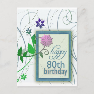 Cartão Postal Flor divertida feliz 80 Birthday