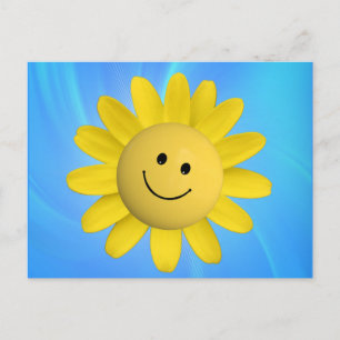 CARTÃO POSTAL FLOR DO SOL FELIZ CARTOON GRÁFICO AZUL SORRISO
