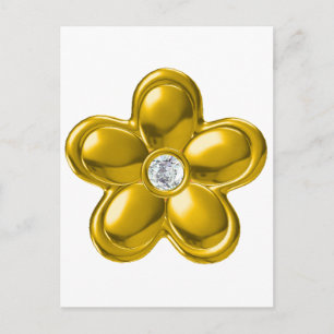 CARTÃO POSTAL FLOR DOURADO COM DIAMANTE