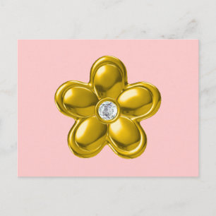 CARTÃO POSTAL FLOR DOURADO COM DIAMANTE