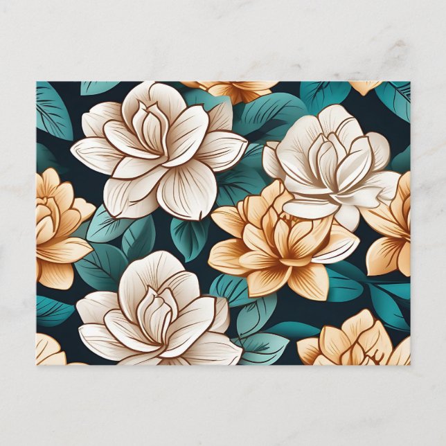 Cartão Postal Flor e Folhas de Gardênia Chic (Frente)
