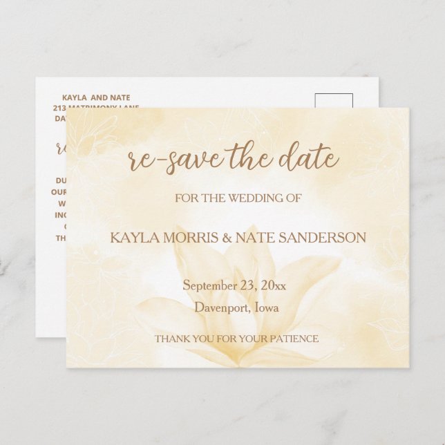 Cartão Postal Flor Eetérea Magnolia, Casamento Salva Data (Frente/Verso)