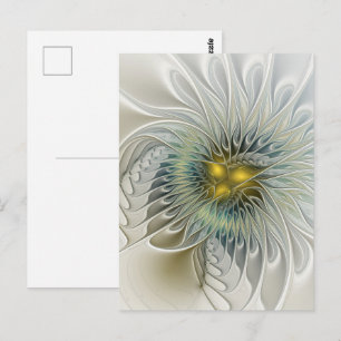 Cartão Postal Flor Fantasia Prata Dourada Arte Fractal Abstrata