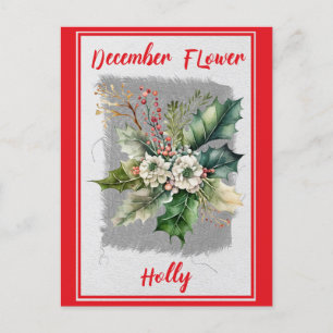 Cartão Postal Flor Floral de Azevinho de Dezembro Vintage