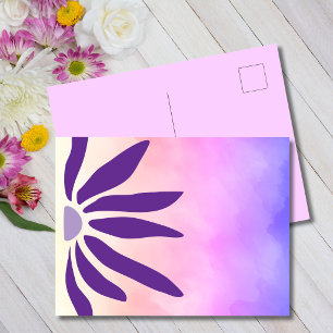 Cartão Postal Flor Geométrica Mod Violeta Retro Bloom