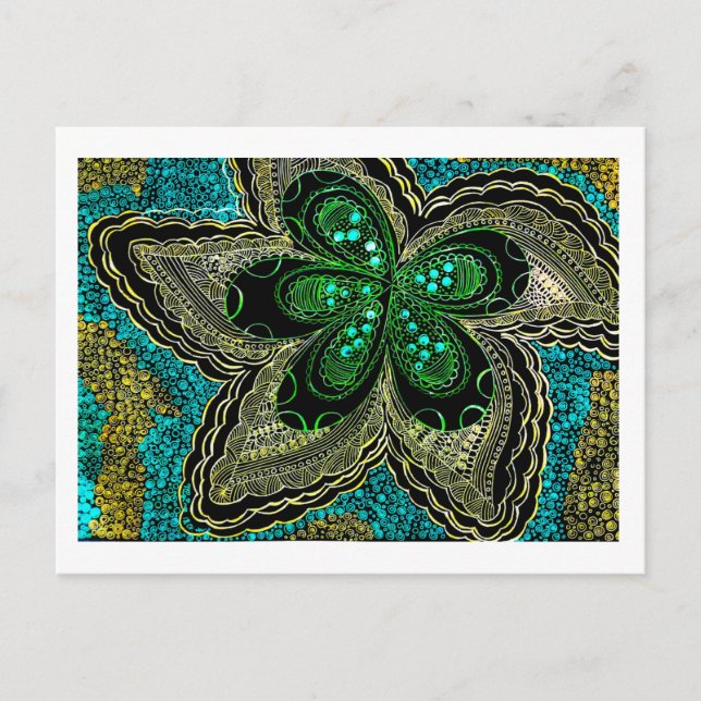 Cartão Postal Flor Mandala Esmeralda Turquesa (Frente)
