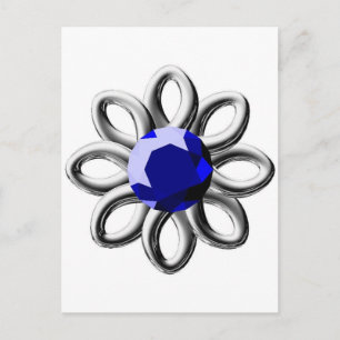 Cartão Postal Flor prateada com pedra azul