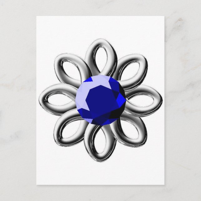 Cartão Postal Flor prateada com pedra azul (Frente)