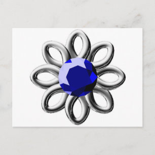 Cartão Postal Flor prateada com pedra azul