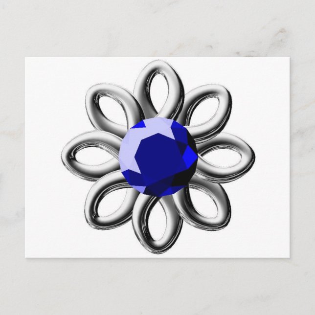 Cartão Postal Flor prateada com pedra azul (Frente)