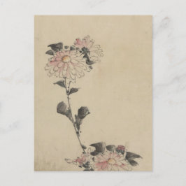 Cartão Postal Flor rosa e brilho em baixo palco por Hokusai