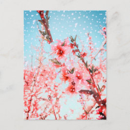 Cartão Postal Flor rosa e pétalas voadoras (ou neve?)